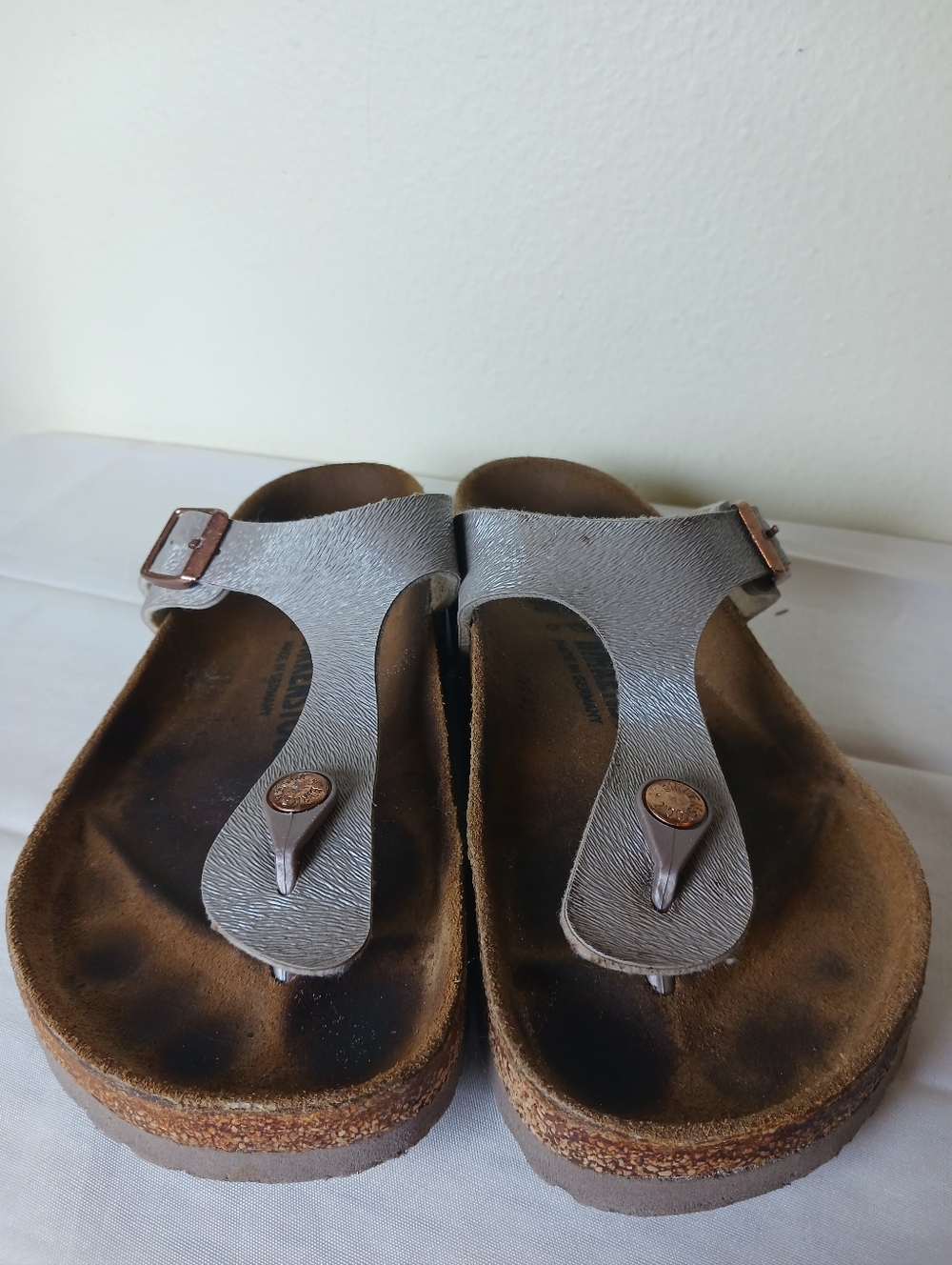 Birkenstock Women's Metallic Pewter T-Strap Thong Sandals